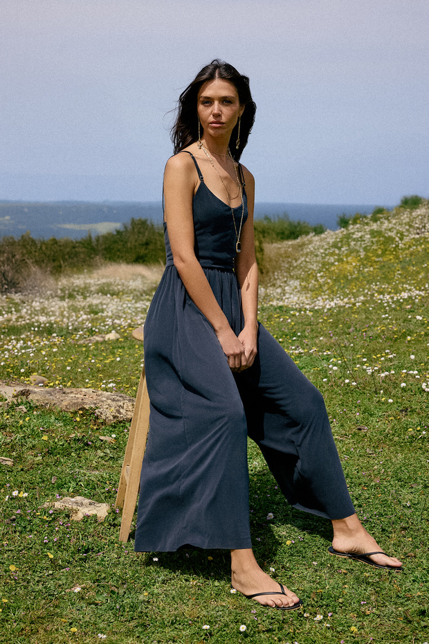 More Sustaniable Antrasit Relaxed V Yaka Kolsuz Büzgülü Uzun Modal Premium Örme Tulum TWOSS26TU00004 - 1