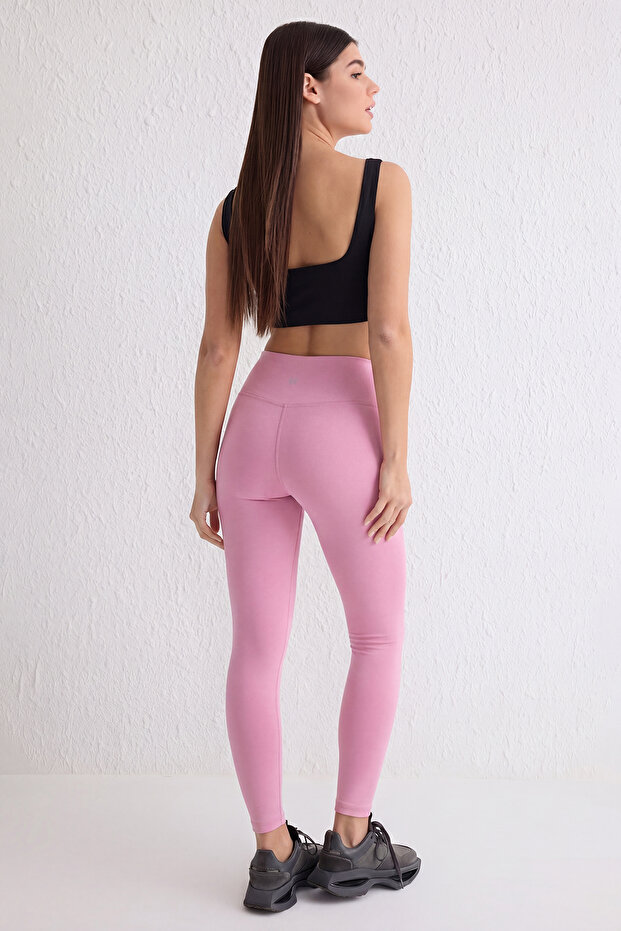 Pembe Soft Fırçalı Kumaş Reflektör Baskı Detaylı Tam Boy Örme Spor Tayt THMAW25TY00020 - 7