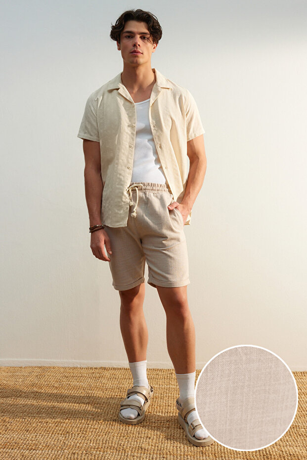 Vizon Normal Kesim/Regular Fit %100 Pamuk Keten Görünümlü Şort TMNSS23SR00030 - 1