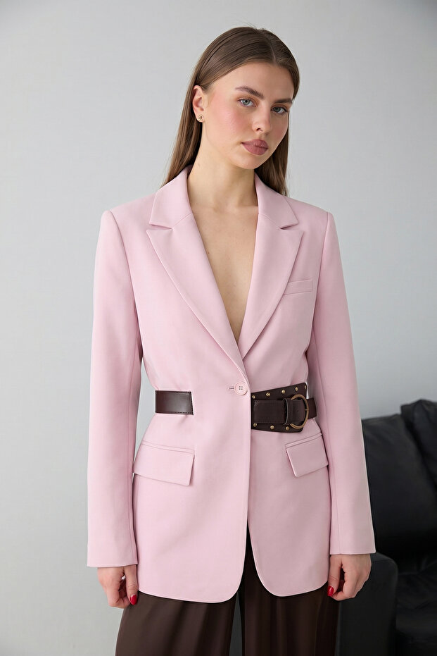 Pembe Kendinden Kemerli Blazer Ceket TWOSS26BC00040 - 1