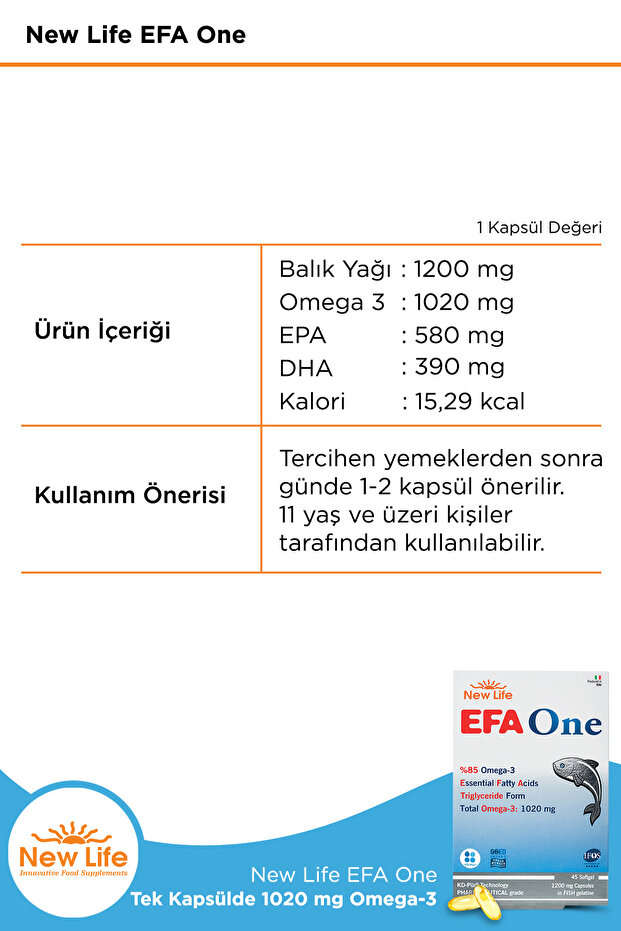 Efa One 45 Kapsül Balık Yağı 1020 Omega 3 - 4