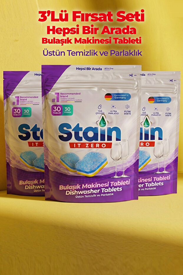 Stain İt Zero Hepsi Bir Arada Bulaşık Makinesi Tableti & Güçlü Temizlik Üstün Parlaklık- 90 Yıkama