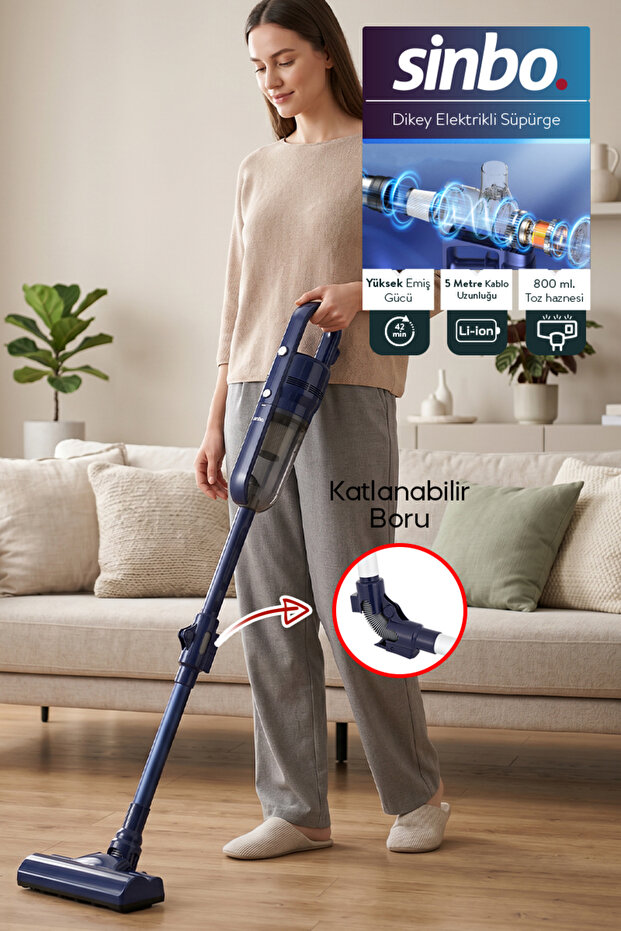 Sinbo SVC-8625 Dikey Elektrikli Süpürge Katlanır Borulu, El Süpürgesi, 800 ml Toz Hazneli