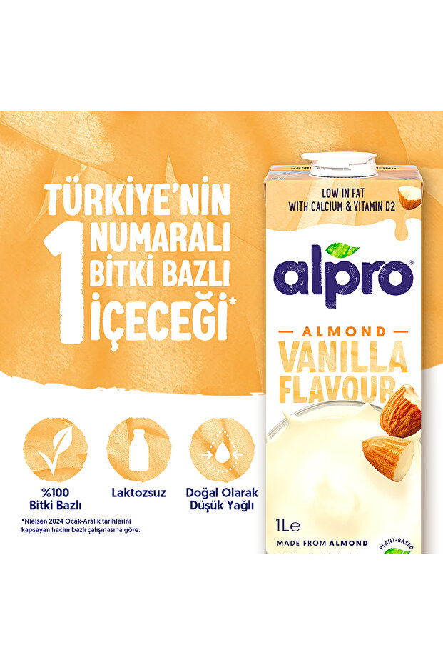 Vanilya Badem Sütü 1 L Vegan Laktozsuz Bitkisel Bazlı - 1
