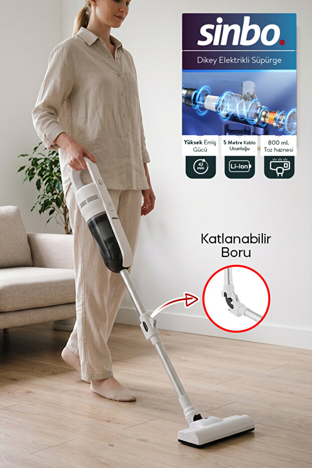 Sinbo SVC-8625 Dikey Elektrikli Süpürge Katlanır Borulu, El Süpürgesi, 800 ml Toz Hazneli