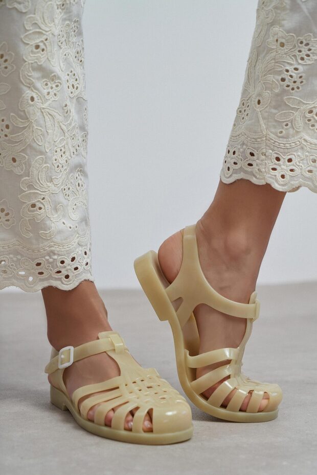 Anderline Yellow Matte Belt Detail Women's Sandals