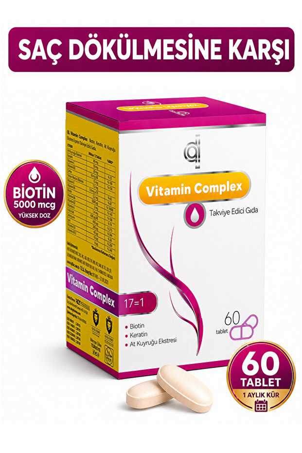 Quality Life Saç Dökülmesine Karşı Saç ve Tırnak Vitamini - Biotin Keratin Çinko + 17 Aktif - B Complex 60 Tablet
