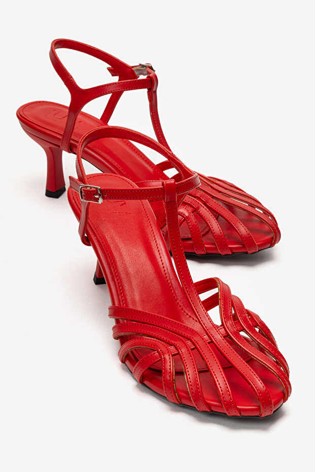 Feli̇p Red Skin Banded Women's Low Heeled Shoes