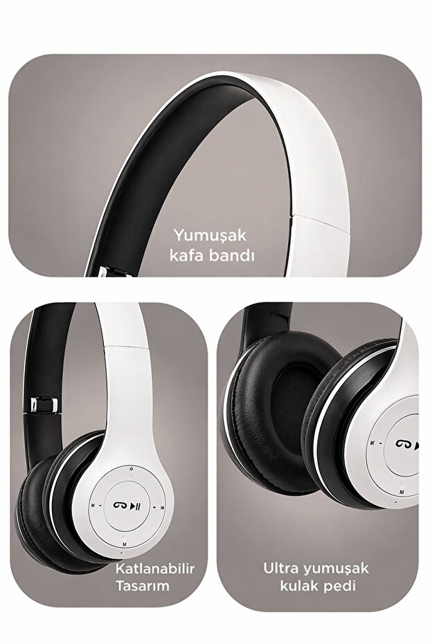Bluetooth Kulaklık Kulak Üstü Kablosuz Kulaklık P47 Siyah - 4
