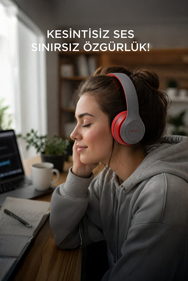 Bluetooth Kulaklık Kulak Üstü Kablosuz Kulaklık P47 Siyah - 5