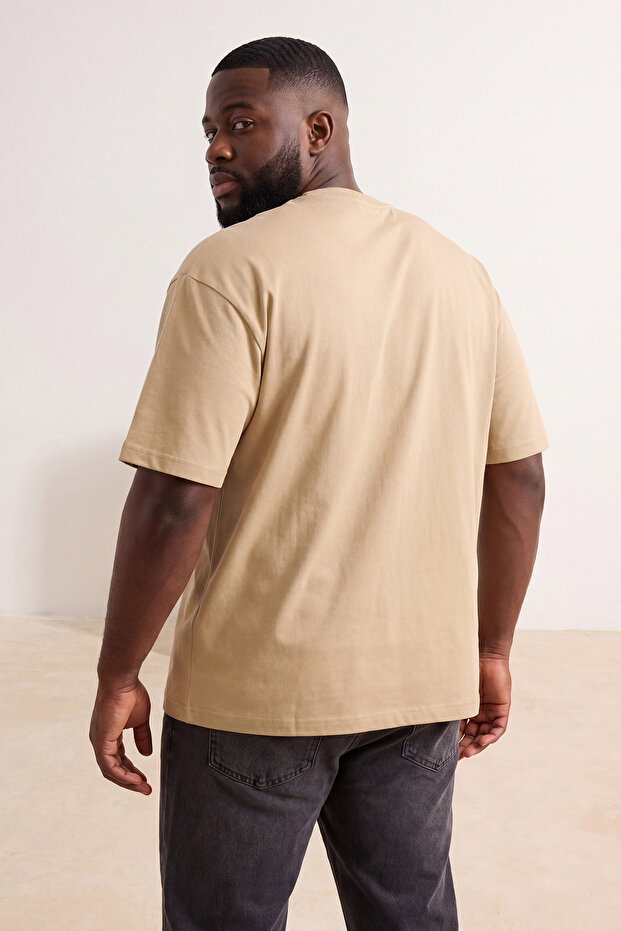 Büyük Beden Vizon Oversize/Geniş Kalıp Büyük Beden T-Shirt TMNSS23TS00139 - 3