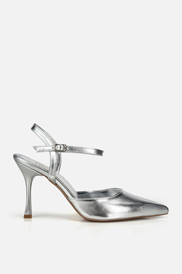 Women's silver pointed-toe ankle-strap Stiletto Heel elegant evening shoes