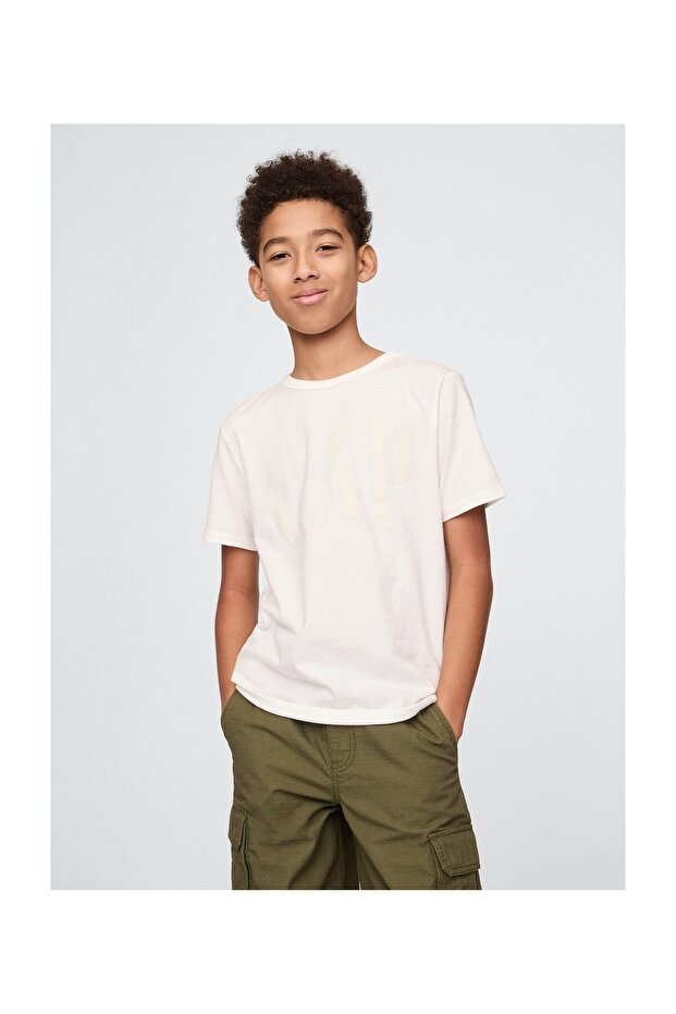Boy's White T-Shirt with Logo Detail