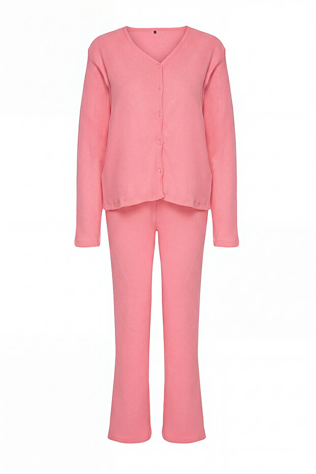 Pembe Fırçalı Soft Fitilli Hırka Örme Pijama Takımı THMAW25PT00074 - 9