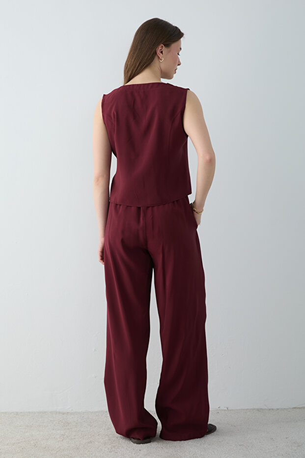 Bordo Modal Görünümlü Bluz Pantolon Dokuma Alt - Üst Takım TWOSS26AU00086 - 4
