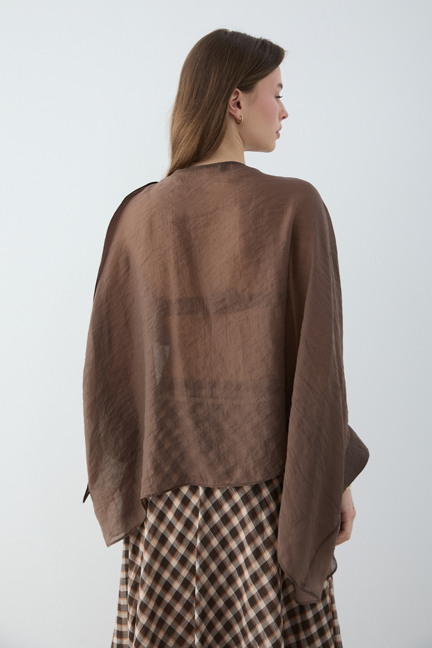 Kahverengi Oversize İnce Dökümlü Dokuma Bluz TWOSS26BZ00653 - 3
