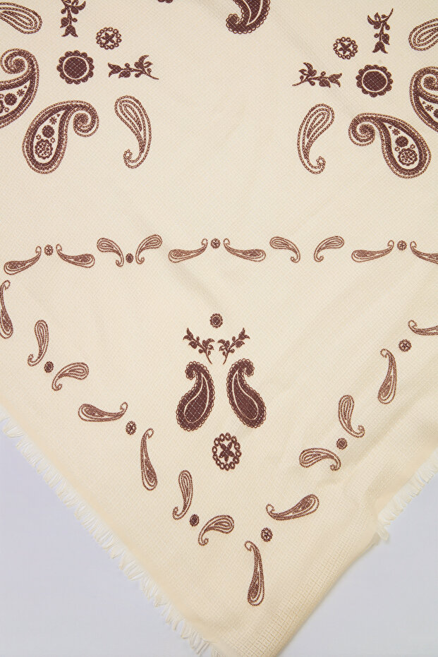 Ekru Desenli 70*70 cm Kadın Şal TAKSS26SL00001 - 7