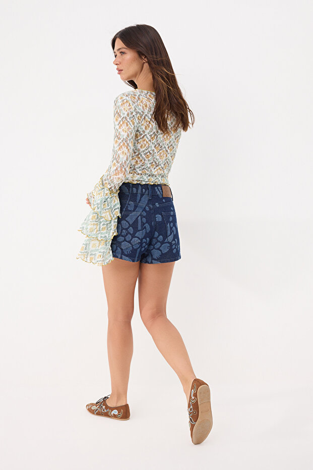 Mavi Desenli Mini Denim Şort TWOSS26SR00201 - 6