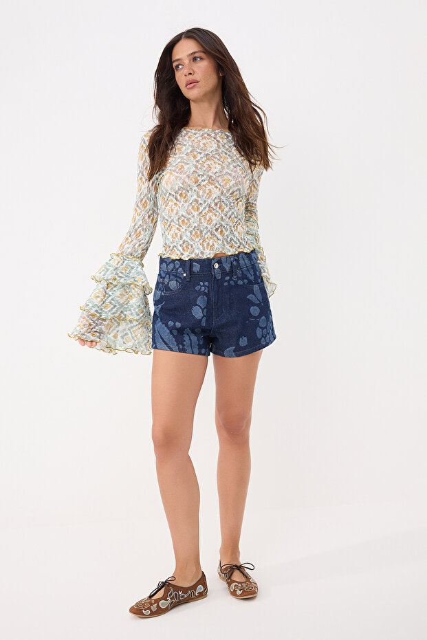 Mavi Desenli Mini Denim Şort TWOSS26SR00201 - 4