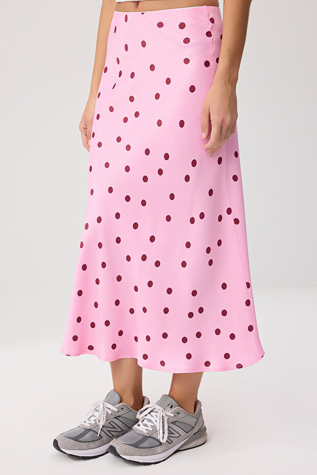 Pembe Puantiyeli Midi Saten Etek TWOSS26ET00198 - 3