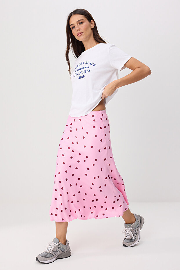 Pembe Puantiyeli Midi Saten Etek TWOSS26ET00198 - 1