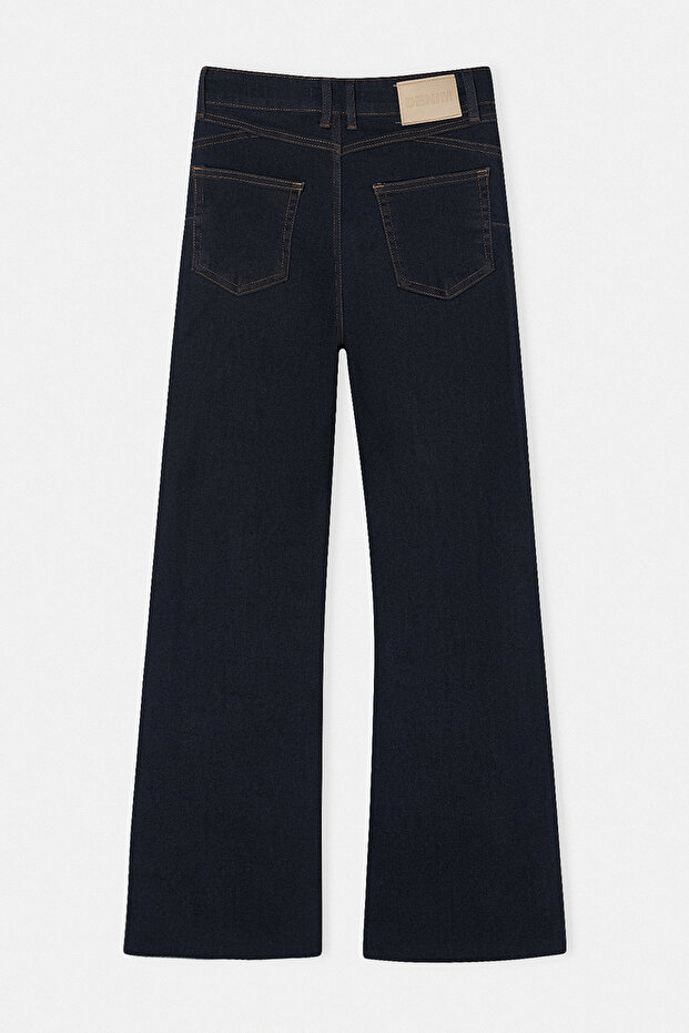 Lacivert Esnek Kumaş Flare İspanyol Paça Jeans TDRSS26PL00040 - 5