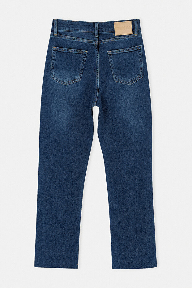 Lacivert Dar Kalıp Kesik Paça yüksek Bel Orta Likralı Denim TDRSS26PL00035 - 5