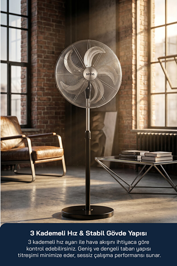 SF-6792 Ayaklı Vantilatör 20 İnç 130W Endüstriyel Fan 3 Kademeli Sessiz Güçlü 360 Ayarlanabilir - 4