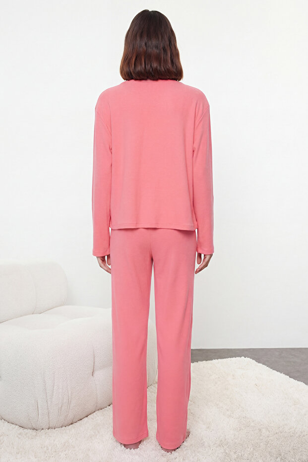 Pembe Fırçalı Soft Fitilli Hırka Örme Pijama Takımı THMAW25PT00074 - 8