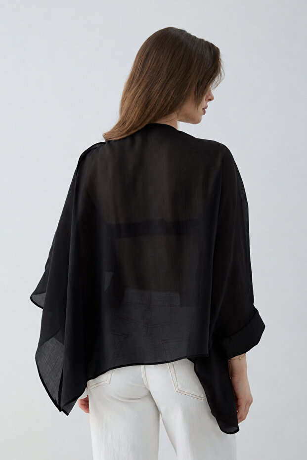 Siyah Oversize İnce Dökümlü Dokuma Bluz TWOSS26BZ00653 - 5