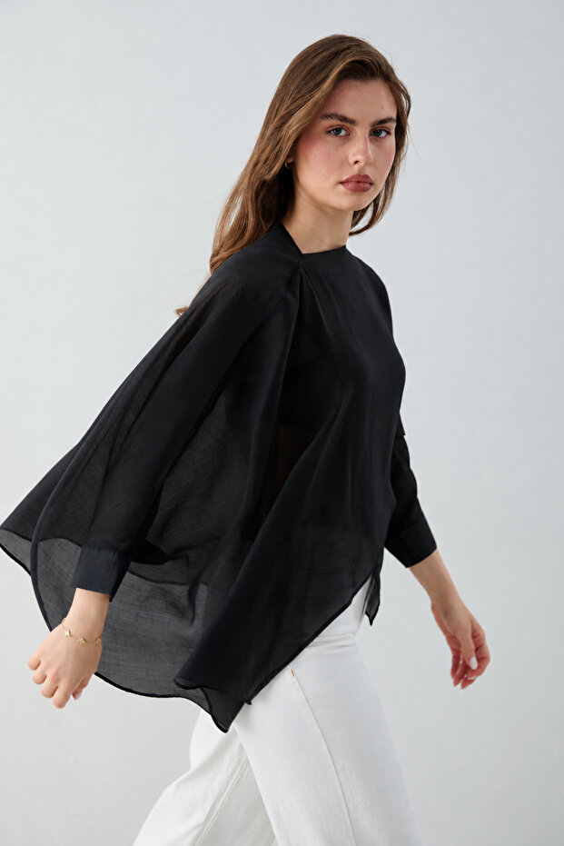 Siyah Oversize İnce Dökümlü Dokuma Bluz TWOSS26BZ00653 - 3