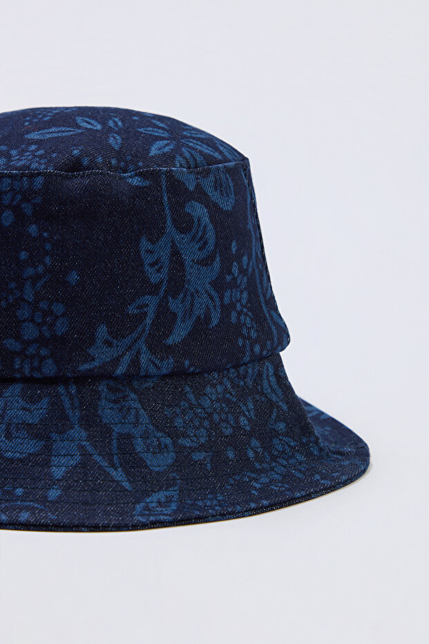 Koyu Mavi Denim Baskılı Kese Kadın Şapka TAKSS26SP00002 - 3