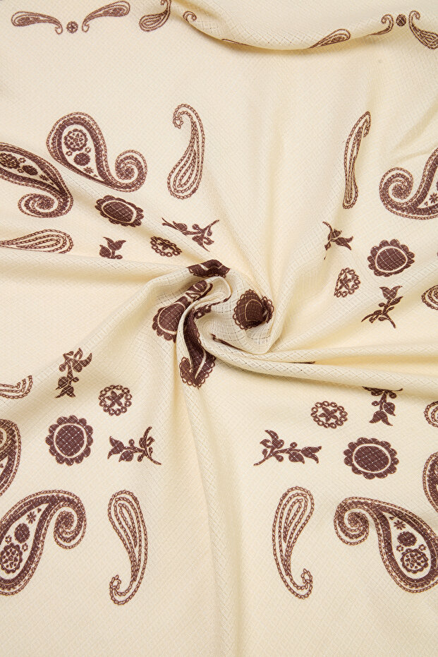 Ekru Desenli 70*70 cm Kadın Şal TAKSS26SL00001 - 6