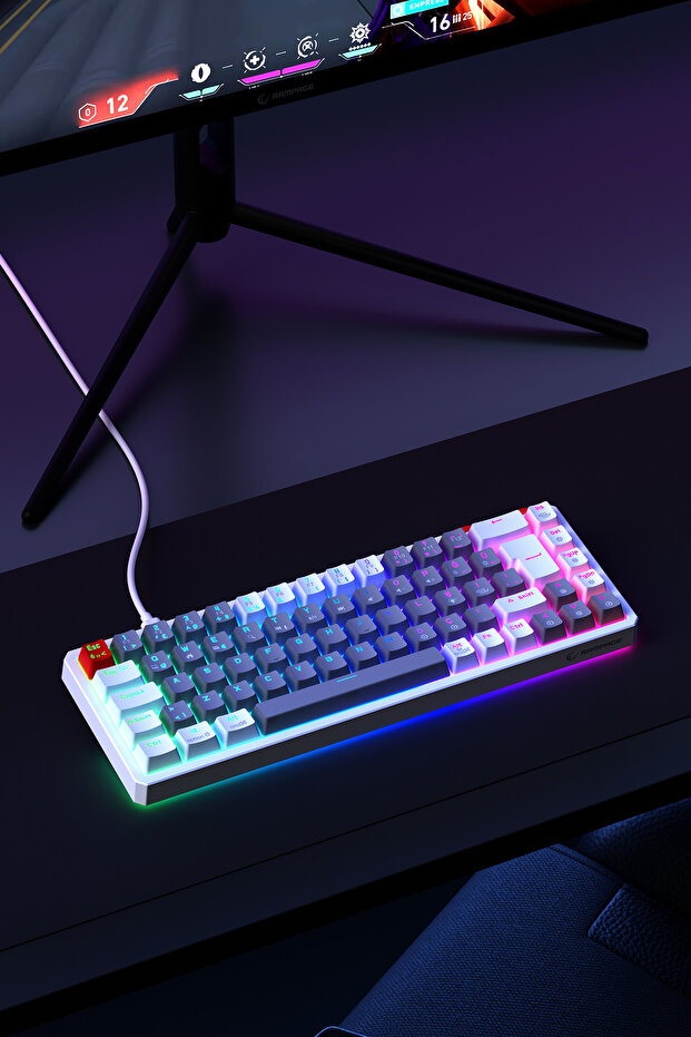 YORU Mini RGB Mekanik Gaming Oyuncu Klavyesi – Outemu Red Switch, Hot-Swap, Anti-Ghosting Gri/Beyaz - 3
