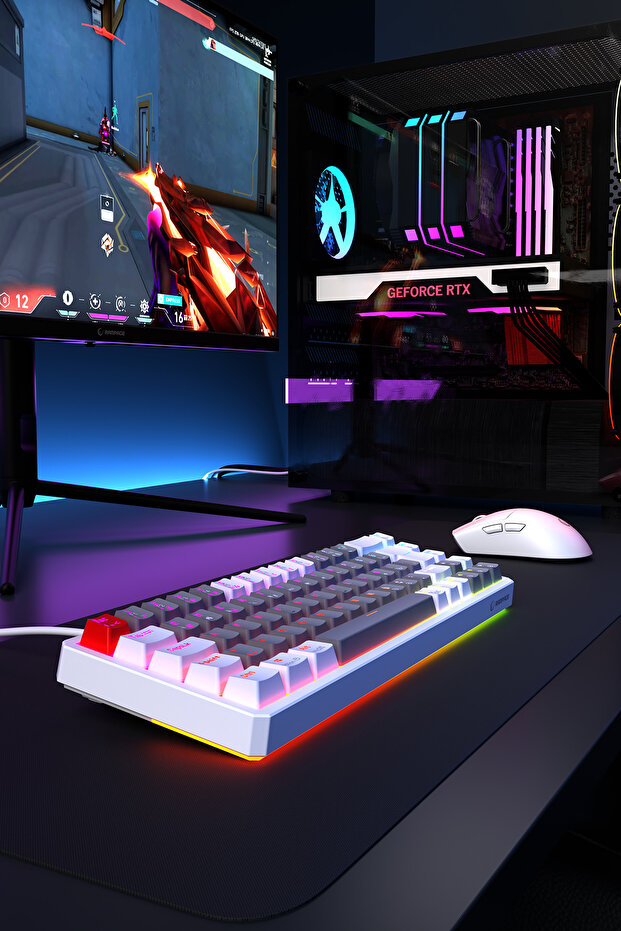 YORU Mini RGB Mekanik Gaming Oyuncu Klavyesi – Outemu Red Switch, Hot-Swap, Anti-Ghosting Gri/Beyaz - 5