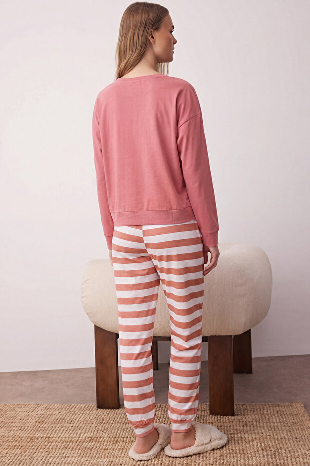 Pembe %100 Pamuklu Ayıcıklı Örme Pijama Takımı THMAW21PT0302 - 4