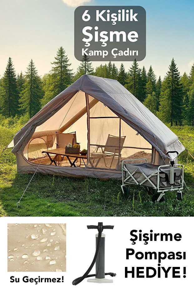 Meleni Home Tek Kapılı 6 Kişilik Kamp Çadırı - 4 Mevsim Su Geçirmez Şişme Kamp Çadırı 300x210 cm