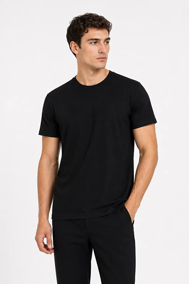 Men's Plain Black T-Shirt 100% Cotton Basic Crew Neck Regular Fit Casual