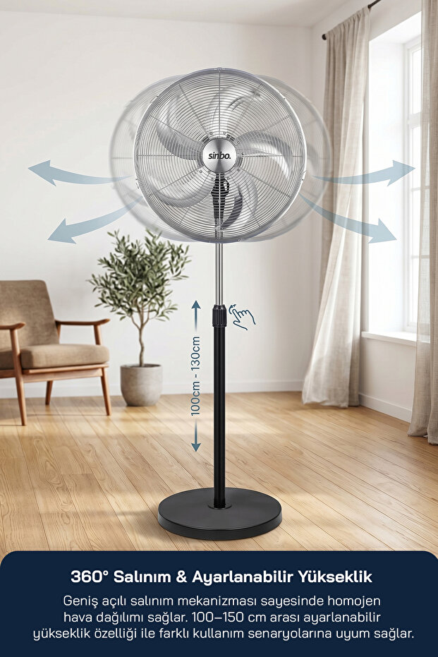 SF-6792 Ayaklı Vantilatör 20 İnç 130W Endüstriyel Fan 3 Kademeli Sessiz Güçlü 360 Ayarlanabilir - 2