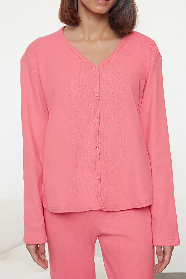 Pembe Fırçalı Soft Fitilli Hırka Örme Pijama Takımı THMAW25PT00074 - 5