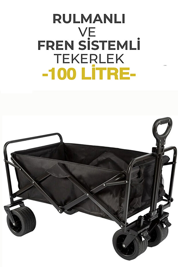 Funky Chairs 100 Litre Fren Sistemli, Rulmanlı, Kalın Teker, XL Boy Katlanır Vagon Plaj Taşıma ve Kamp Arabası