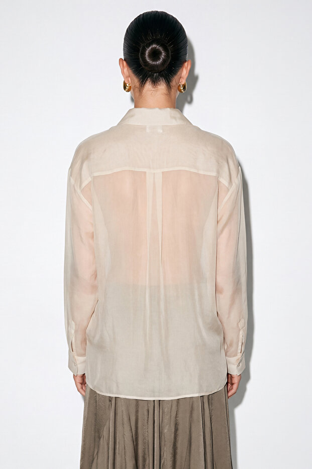 Bej İnce Kumaş Oversize Transparan Gömlek TDRSS26GO00015 - 4