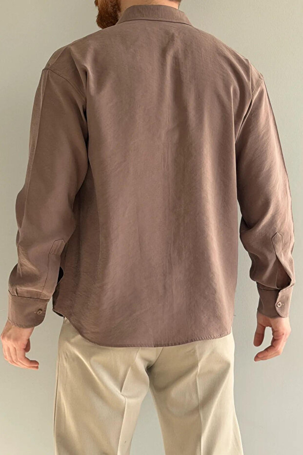 Kahverengi Modal Yumuşak Dokulu Normal Kalıp/Regular Fit Yazlık Dokuma Erkek Gömlek TMNSS26GO00040 - 3