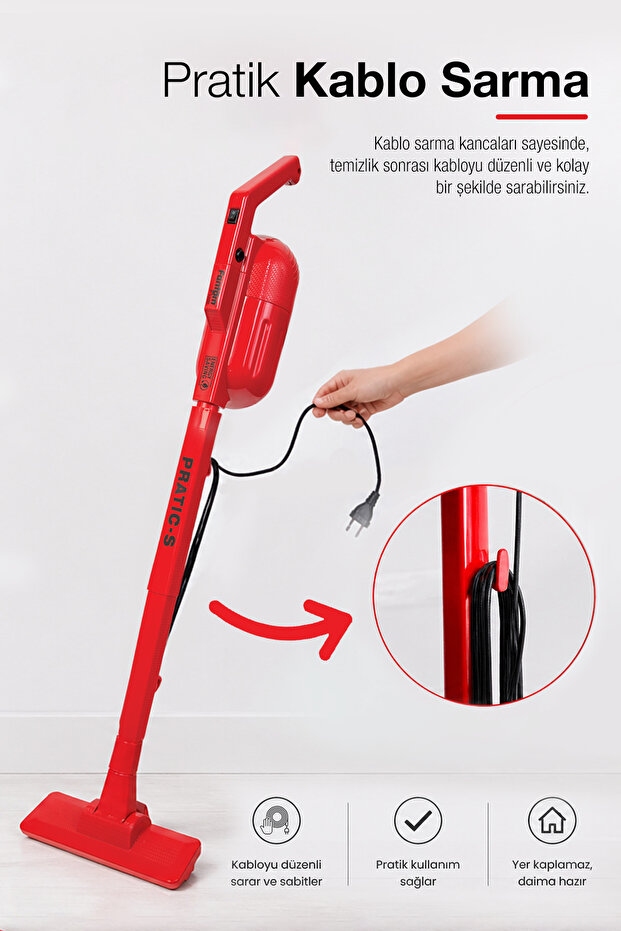 Pratıc-S P1200 Toz Torbasız Dikey Süpürge Kırmızı - 15
