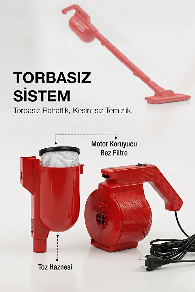 Pratıc-S P1200 Toz Torbasız Dikey Süpürge Kırmızı - 13