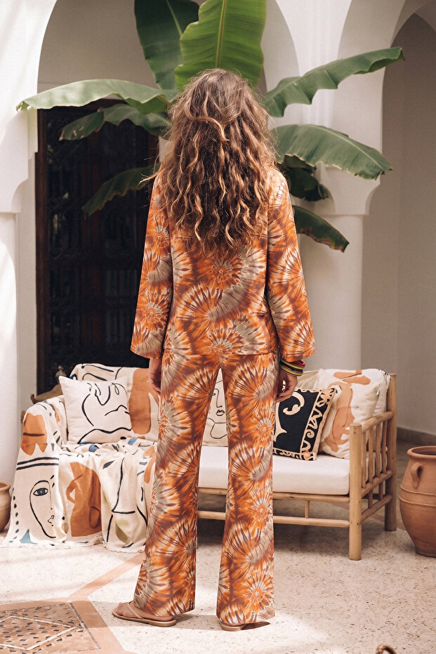 Batik Desenli Dokuma Oversize 100% Pamuk Plaj Gömlek Pantolon Takım TBESS26AU00050 - 4