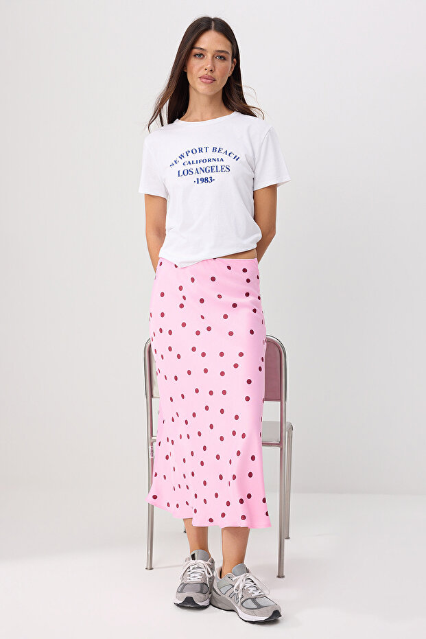 Pembe Puantiyeli Midi Saten Etek TWOSS26ET00198 - 2