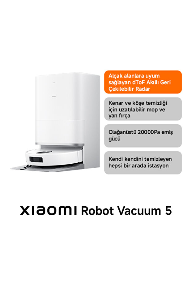 Robot Vacuum 5 Beyaz Akıllı Robot Süpürge 20000 Pa Emiş Gücü ( Xiaomi Türkiye Garantili)