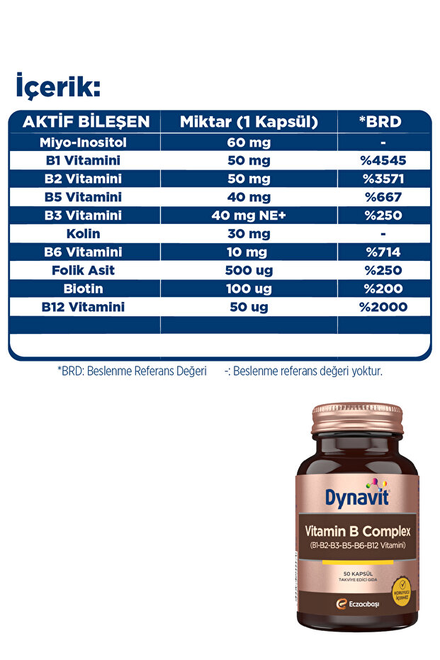 Vitamin B Complex 50 Kapsül - B1, B2, B3, B5, B6, B12 Vitaminleri - Enerji - 4
