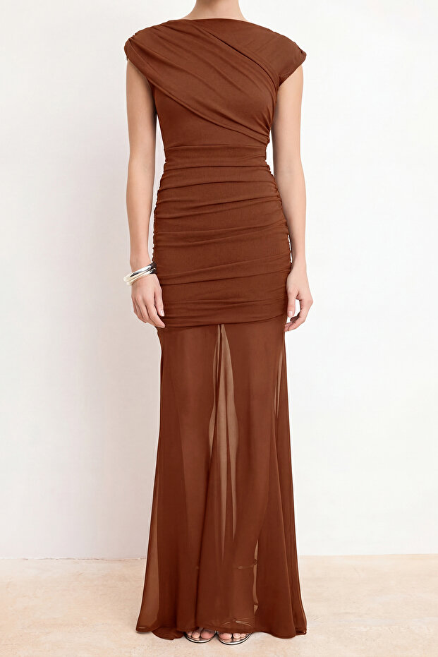 Kiremit Örme Sandy Maxi Abiye & Mezuniyet Elbisesi TPRSS26AE00085 - 4